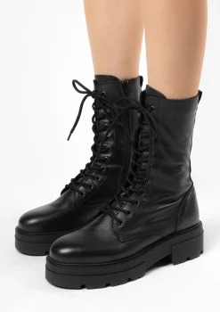Chunky Zwarte Leren Veterboots^Sacha Cheap