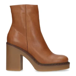 Cognac Enkellaarsjes Met Blokhak^Sacha Sale