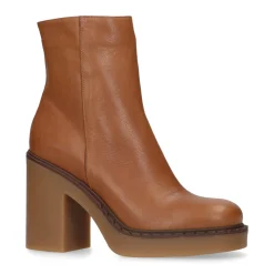 Cognac Enkellaarsjes Met Blokhak^Sacha Sale