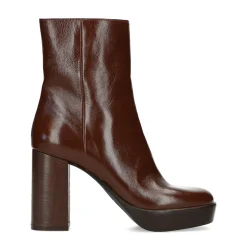 Cognac Enkellaarsjes Met Blokhak^Sacha Outlet