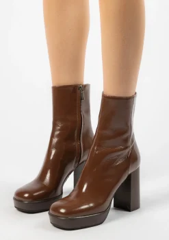 Cognac Enkellaarsjes Met Blokhak^Sacha Outlet