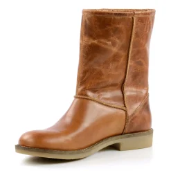 Cognac Korte Laarzen Met Imitatiebont^Sacha Sale