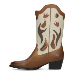 Cognac Leren Cowboylaarzen Met Off White Details^Sacha Flash Sale