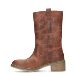 Cognac Leren Enkellaarsjes^Sacha New