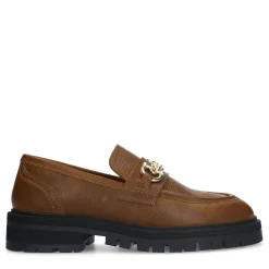Cognac Leren Loafers Met Goudkleurige Chain^Sacha New