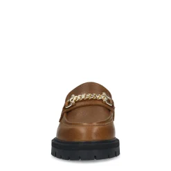 Cognac Leren Loafers Met Goudkleurige Chain^Sacha New