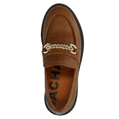 Cognac Leren Loafers Met Goudkleurige Chain^Sacha New