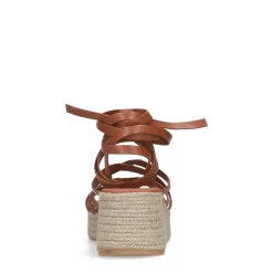 Cognac Leren Plateau Sandalen Met Strikveters^Sacha Store