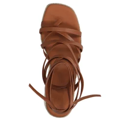 Cognac Leren Plateau Sandalen Met Strikveters^Sacha Store