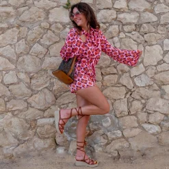 Cognac Leren Plateau Sandalen Met Strikveters^Sacha Store