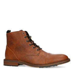 Cognac Leren Veterboots^Sacha Store