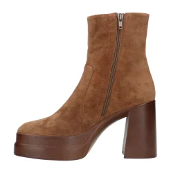 Cognac Suede Enkellaarsjes Met Plateau Hak^Sacha New