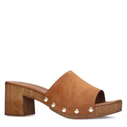 Cognac Suede Muiltjes Met Houten Hak^Sacha Best Sale