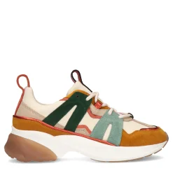 Cognac Suede Sneakers Met Gekleurde Details^Sacha Cheap