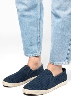 Donkerblauwe Canvas Loafers Met Geweven Touwzool^Sacha Fashion