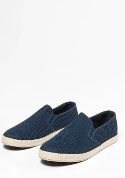 Donkerblauwe Canvas Loafers Met Geweven Touwzool^Sacha Fashion