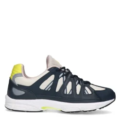 Donkerblauwe Leren Sneakers Met Gele Details^Sacha New