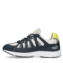 Donkerblauwe Leren Sneakers Met Gele Details^Sacha New