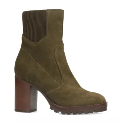 Donkergroene Enkellaarsjes Met Blokhak^Sacha New