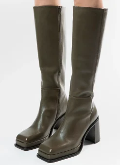 Donkergroene Hoge Laarzen Met Blokhak^Sacha Online