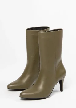 Donkergroene Leren Enkellaarsjes Met Naaldhak^Sacha Fashion