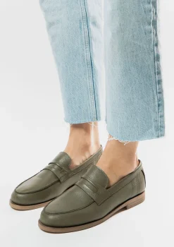 Donkergroene Leren Penny Loafers^Sacha Cheap