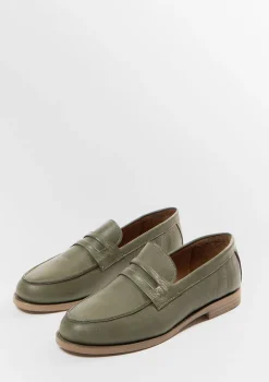 Donkergroene Leren Penny Loafers^Sacha Cheap