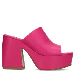 Fuchsia Leren Muiltjes Met Plateau Hak^Sacha Cheap