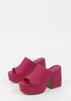 Fuchsia Leren Muiltjes Met Plateau Hak^Sacha Cheap