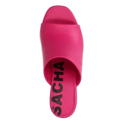Fuchsia Leren Muiltjes Met Plateau Hak^Sacha Cheap