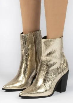 Gouden Enkellaarsjes Met Snakeskin^Sacha New