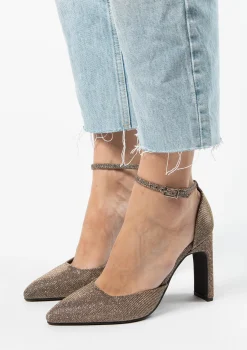 Gouden Glitter Pumps Met Enkelbandje^Sacha New