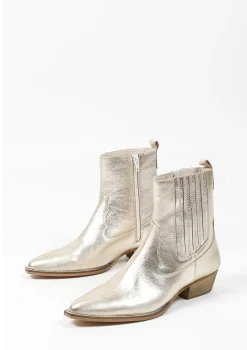 Gouden Leren Enkellaarsjes Met Hak^Sacha Outlet