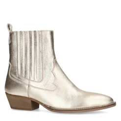 Gouden Leren Enkellaarsjes Met Hak^Sacha Outlet