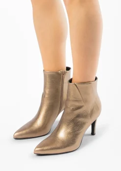 Gouden Leren Enkellaarsjes Met Naaldhak^Sacha Hot