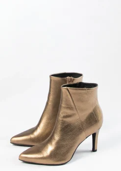 Gouden Leren Enkellaarsjes Met Naaldhak^Sacha Hot