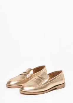 Gouden Leren Penny Loafers^Sacha New