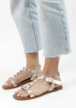 Gouden Leren Sandalen Met Studs^Sacha Discount