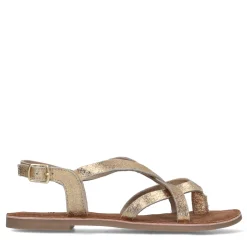 Gouden Leren Sandalen Met Gekruiste Bandjes^Sacha Hot