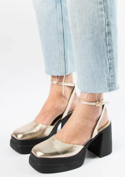 Goudkleurige Metallic Pumps Met Plateau Hak^Sacha Shop