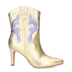 Goudkleurige Western Enkellaarsjes Met Naaldhak^Sacha Outlet