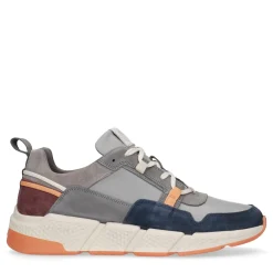 Grijze Leren Sneakers Met Oranje Details^Sacha Best Sale