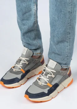 Grijze Leren Sneakers Met Oranje Details^Sacha Best Sale