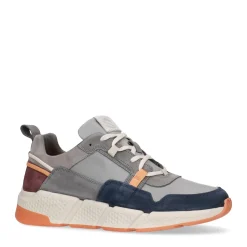 Grijze Leren Sneakers Met Oranje Details^Sacha Best Sale