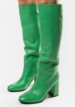 Groene Hoge Leren Laarzen Met Hak^Sacha Store