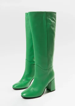 Groene Hoge Leren Laarzen Met Hak^Sacha Store