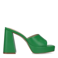 Groene Leren Muiltjes Met Plateau Hak^Sacha Outlet