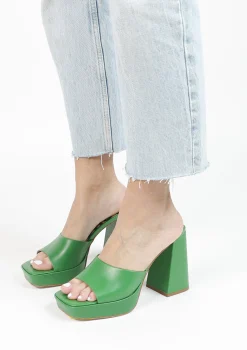 Groene Leren Muiltjes Met Plateau Hak^Sacha Outlet