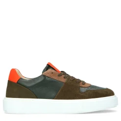 Groene Leren Sneakers Met Oranje Details^Sacha Shop