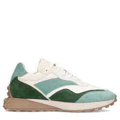 Groene Leren Sneakers Met Suede Details^Sacha New